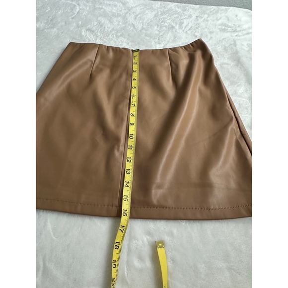 LBLC The Label Abby Mini Skirt Cognac Faux Leather Brown Womens L - Picture 10 of 10